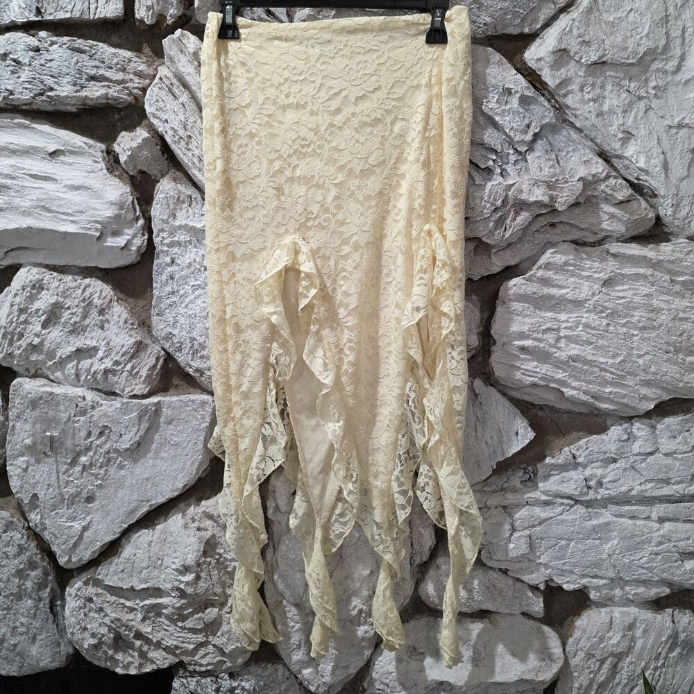 Princess Polly Western Fairycore Whimsigoth Lace Festival Cream Skirt Women's 6 - Picture 2 of 6